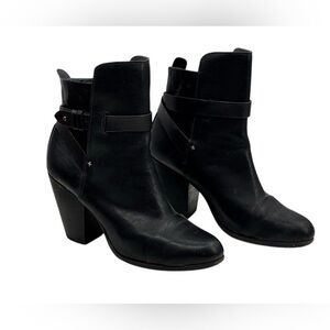 Rag & Bone Kinsey Moto Bootie Strappy SZ 8.5 Women's Black Leather Ankle Boots